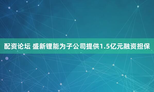 配资论坛 盛新锂能为子公司提供1.5亿元融资担保